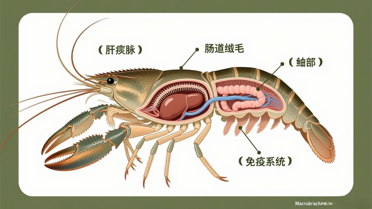 羅氏沼蝦解剖結構示意圖